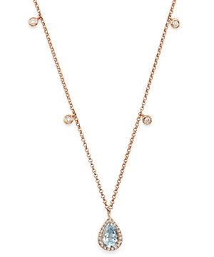 Bloomingdale's Aquamarine & Diamond Teardrop Pendant Dangle Necklace in 14K Rose Gold, 18 - 100% Exclusive